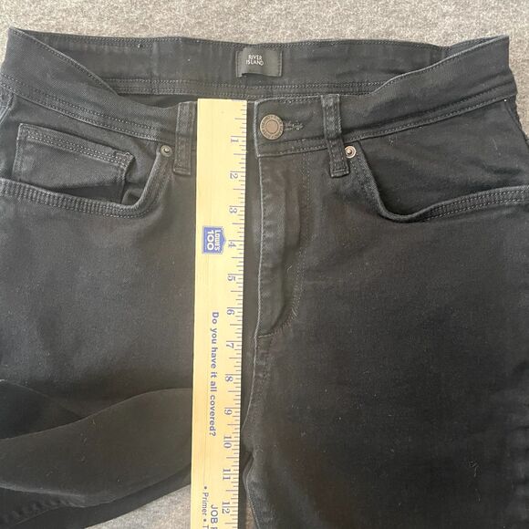 RIVER ISLAND Men's Mid-Rise Slim Tapered JIMMY Black Denim Jeans Size 30/32 x26 - Picture 13 of 16